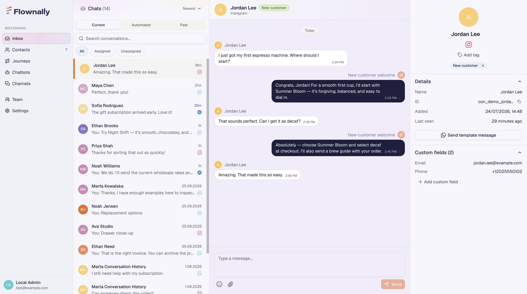 Personalized message flow with warm, brand-consistent tone