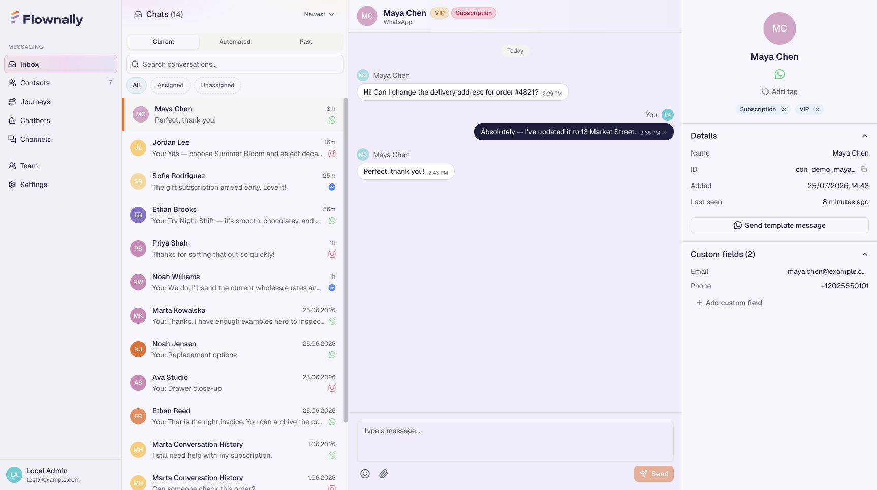 Unified inbox showing messages from multiple platforms